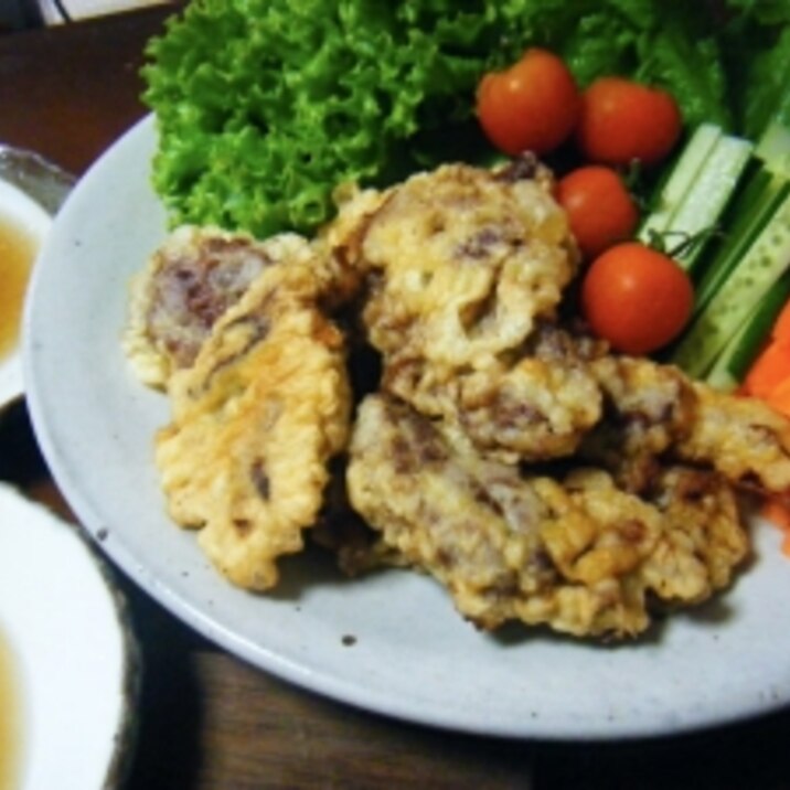 飛騨牛の焼き天ぷら だしごまだれ